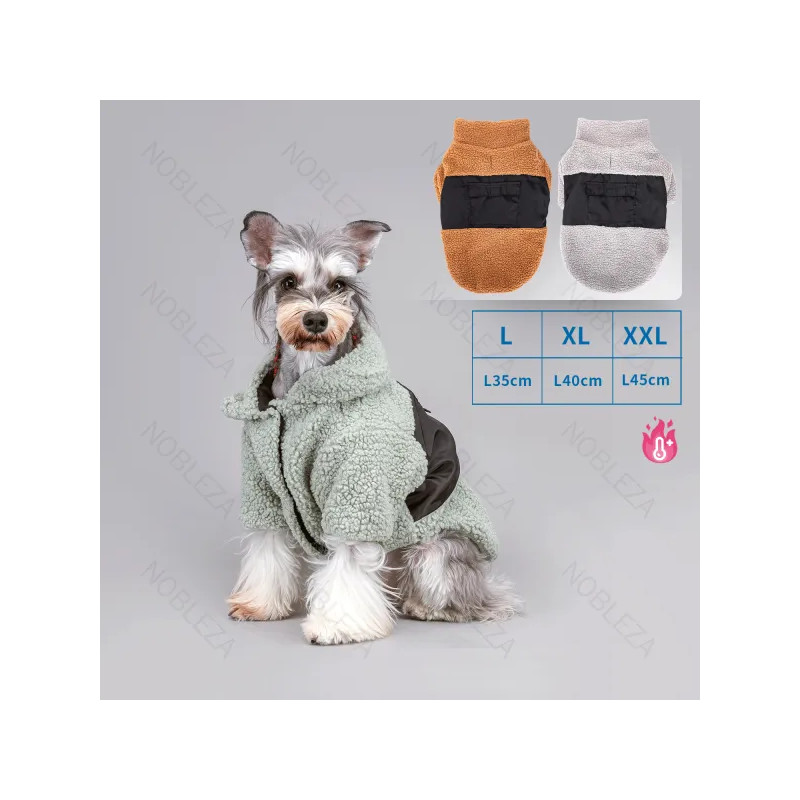 Abrigo doble de algodón para mascotas L-35 cm/XL-40 cm/XXL-45 cm gris/marrón/verde